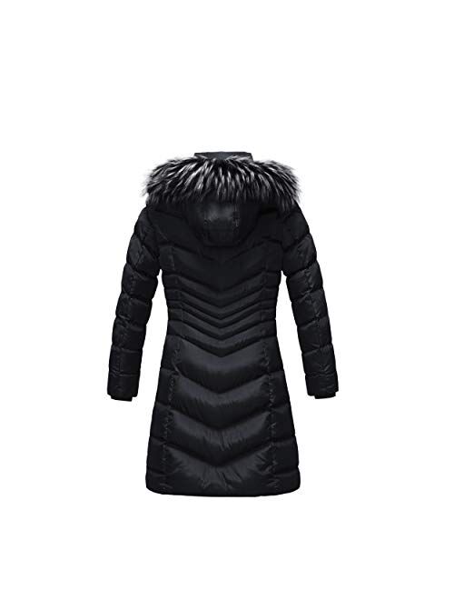 Women's Winter Coat Long and Slimming Warm Parka Jacket with Removable Faux Fur Hoodie, WATCH VIDEO