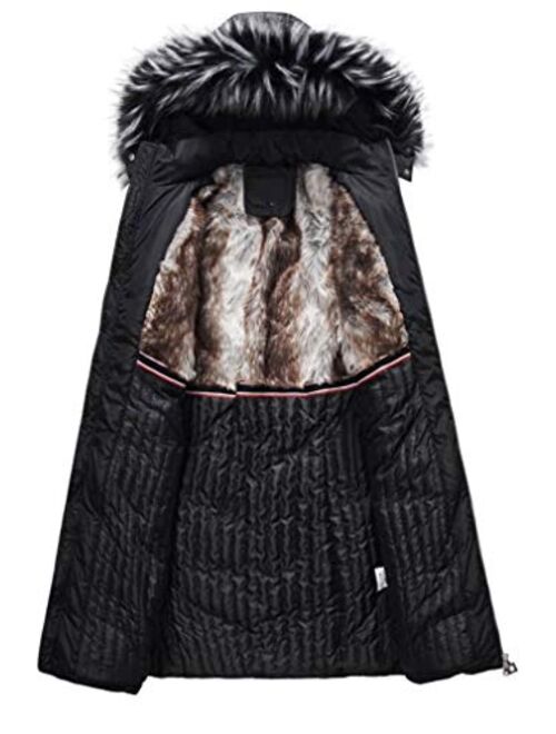 Women's Winter Coat Long and Slimming Warm Parka Jacket with Removable Faux Fur Hoodie, WATCH VIDEO