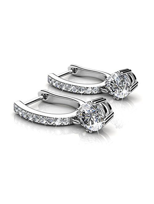 Cate & Chloe McKenzie 18k White Gold Dangling Earrings with Swarovski Crystals, Solitaire Crystal Dangle Earrings, Best Silver Drop Earrings for Women, Channel Set Drop H