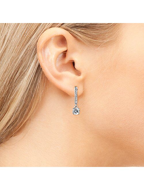 Cate & Chloe McKenzie 18k White Gold Dangling Earrings with Swarovski Crystals, Solitaire Crystal Dangle Earrings, Best Silver Drop Earrings for Women, Channel Set Drop H