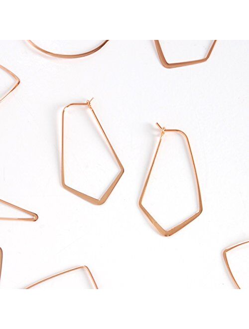 Humble Chic Geometric Chevron Hoop Threader Earrings for Women - Hypoallergenic Lightweight Cutout Thin Wire Drop Dangles - Plated in 925 Sterling Silver or 18k Gold