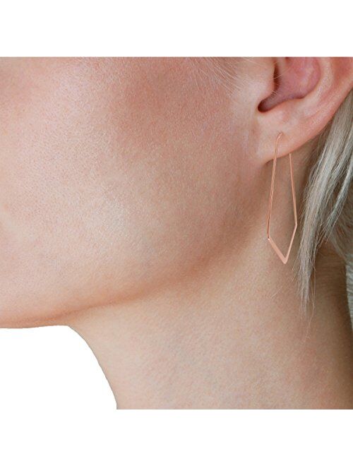 Humble Chic Geometric Chevron Hoop Threader Earrings for Women - Hypoallergenic Lightweight Cutout Thin Wire Drop Dangles - Plated in 925 Sterling Silver or 18k Gold