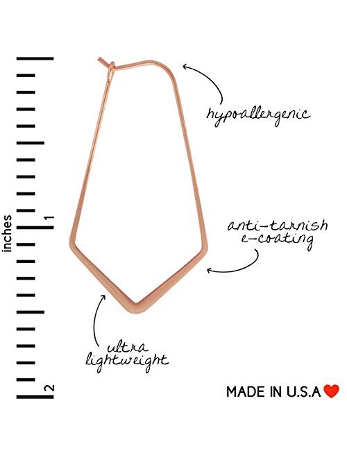 Humble Chic Geometric Chevron Hoop Threader Earrings for Women - Hypoallergenic Lightweight Cutout Thin Wire Drop Dangles - Plated in 925 Sterling Silver or 18k Gold