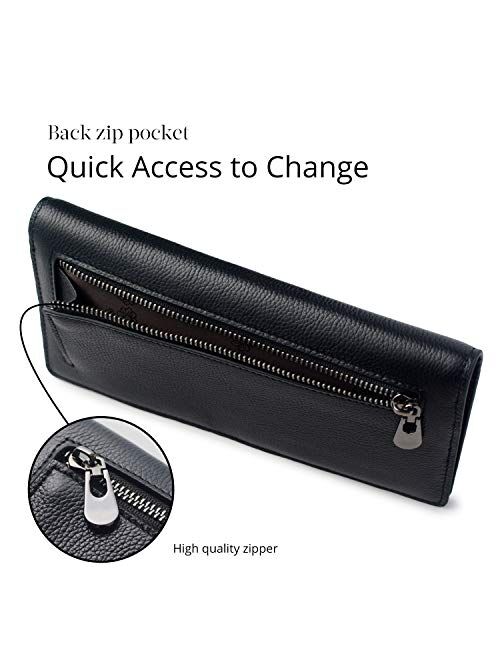 RFID Blocking Ultra Slim Real Leather Credit Card Holder Clutch Wallets for Women