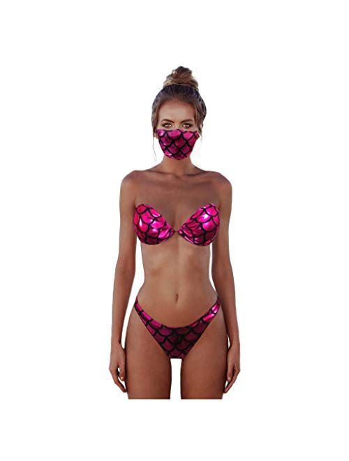 COLNER Bikini Swimwear Three-Piece Balaclava Swimsuit With Mask