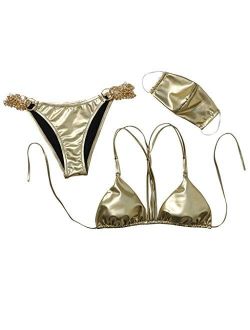 SIN vimklo Sexy Solid Bikini Set with Matching Mask Three-Piece Swimsuits Beachwear