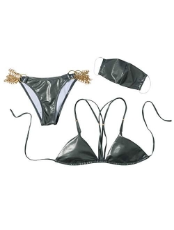 SIN vimklo Sexy Solid Bikini Set with Matching Mask Three-Piece Swimsuits Beachwear