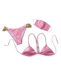 SIN vimklo Sexy Solid Bikini Set with Matching Mask Three-Piece Swimsuits Beachwear