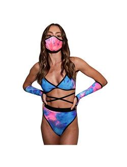 4PCS Women Push-Up Padded Mask Swimsuit Trikini Swimwear Top Thong Bikini Set