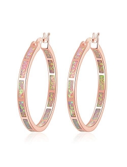 CiNily Opal Hoop Earrings,Women Jewelry Rhodium Plated/Rose Gold or Yellow Gold Plated Gemstone Big Hoop Earrings 32mm