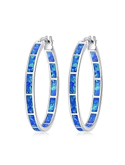 CiNily Opal Hoop Earrings,Women Jewelry Rhodium Plated/Rose Gold or Yellow Gold Plated Gemstone Big Hoop Earrings 32mm