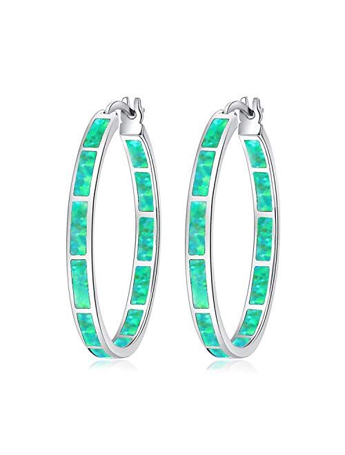 CiNily Opal Hoop Earrings,Women Jewelry Rhodium Plated/Rose Gold or Yellow Gold Plated Gemstone Big Hoop Earrings 32mm