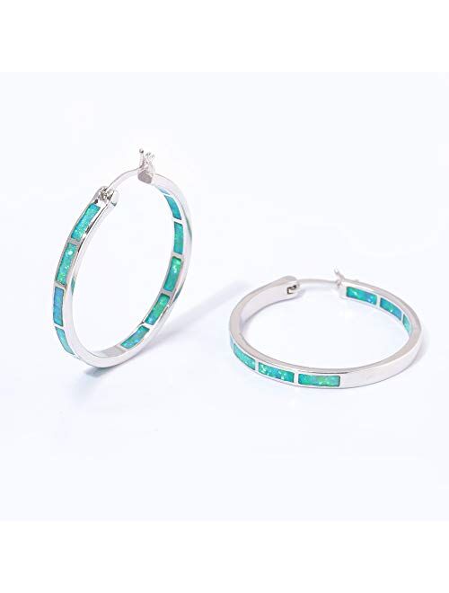 CiNily Opal Hoop Earrings,Women Jewelry Rhodium Plated/Rose Gold or Yellow Gold Plated Gemstone Big Hoop Earrings 32mm