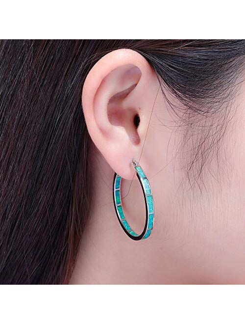 CiNily Opal Hoop Earrings,Women Jewelry Rhodium Plated/Rose Gold or Yellow Gold Plated Gemstone Big Hoop Earrings 32mm