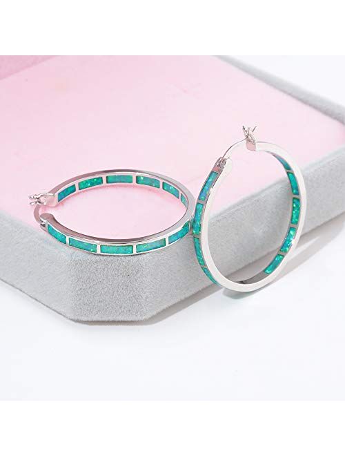 CiNily Opal Hoop Earrings,Women Jewelry Rhodium Plated/Rose Gold or Yellow Gold Plated Gemstone Big Hoop Earrings 32mm