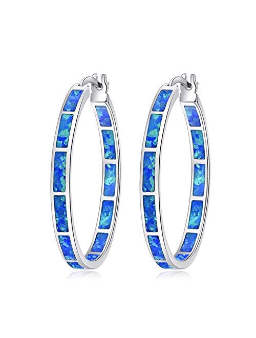 CiNily Opal Hoop Earrings,Women Jewelry Rhodium Plated/Rose Gold or Yellow Gold Plated Gemstone Big Hoop Earrings 32mm