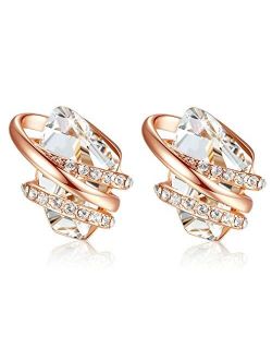 Leafael Wish Stone Stud Earrings with Birthstone Crystals, 18K Rose Gold Plated or Silver-tone