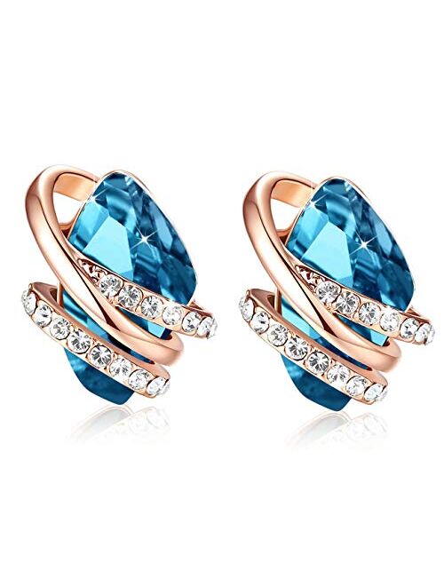 Leafael Wish Stone Stud Earrings with Birthstone Crystals, 18K Rose Gold Plated or Silver-tone