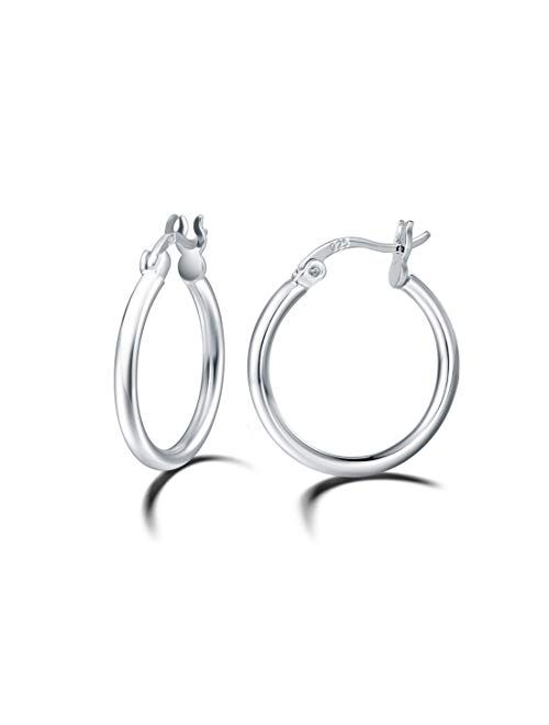 Carleen Gold Plated 925 Sterling Silver High Polished 2mm Round Tube Click-Top Large/Big Huggie Piercing Hoop Earrings Fine Jewelry for Women Girls, All Size