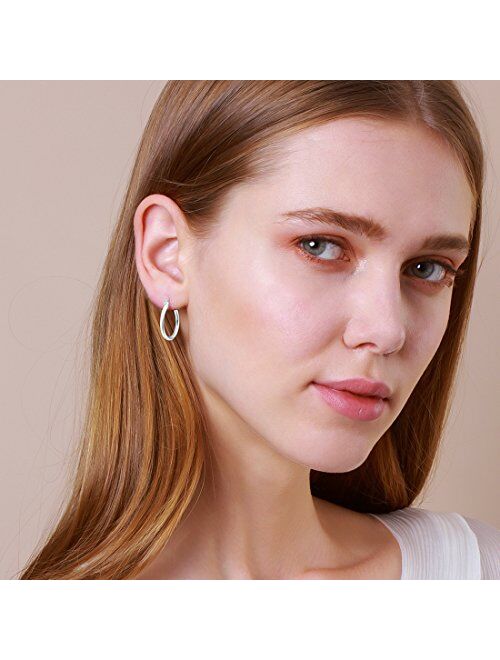 Carleen Gold Plated 925 Sterling Silver High Polished 2mm Round Tube Click-Top Large/Big Huggie Piercing Hoop Earrings Fine Jewelry for Women Girls, All Size