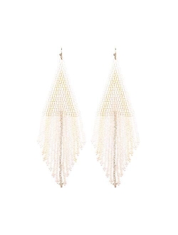 Luluping Long Beaded Dangle Earrings Boho Native Handmade Seed Bead Tassel Earrings for Women and Girls, Bohemian Large Statement Beaded Drop Fringe Earrings