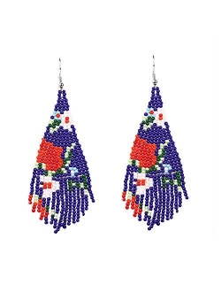 Luluping Long Beaded Dangle Earrings Boho Native Handmade Seed Bead Tassel Earrings for Women and Girls, Bohemian Large Statement Beaded Drop Fringe Earrings