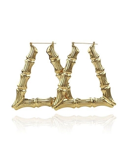 Hip-Hop Oversized Bamboo Hoop Earrings for Women Gold