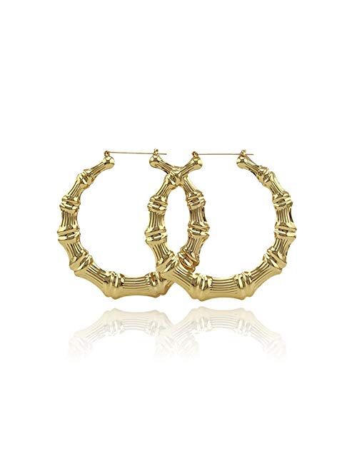 Hip-Hop Oversized Bamboo Hoop Earrings for Women Gold