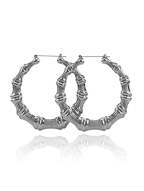 Hip-Hop Oversized Bamboo Hoop Earrings for Women Gold