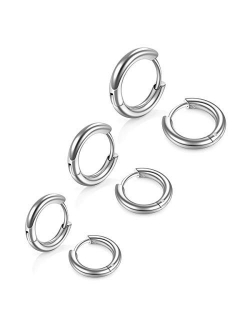 Stainless Steel Hoop Earrings for Men - Hinged Hoop Huggie Piercing Earrings Set For Men Women, Hypoallergenic Lobes Small Round Earrings