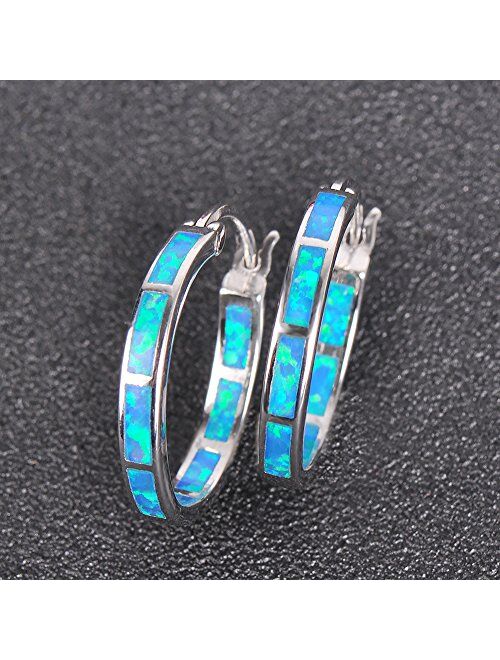 Blaike 925 Sterling Silver Hoop Earring, Opal Small Hoop Earring for Women, Hypoallergenic Jewelry Cubic Zirconia Huggie Hoop Earrings Blue and White