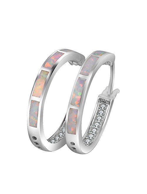 Blaike 925 Sterling Silver Hoop Earring, Opal Small Hoop Earring for Women, Hypoallergenic Jewelry Cubic Zirconia Huggie Hoop Earrings Blue and White