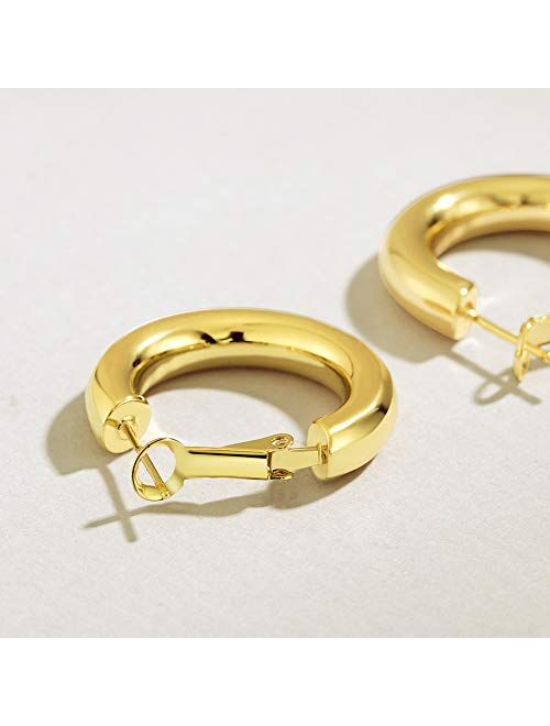 SHOWNII 14k Gold Plated Chunky Tube Hoop Earrings for Women