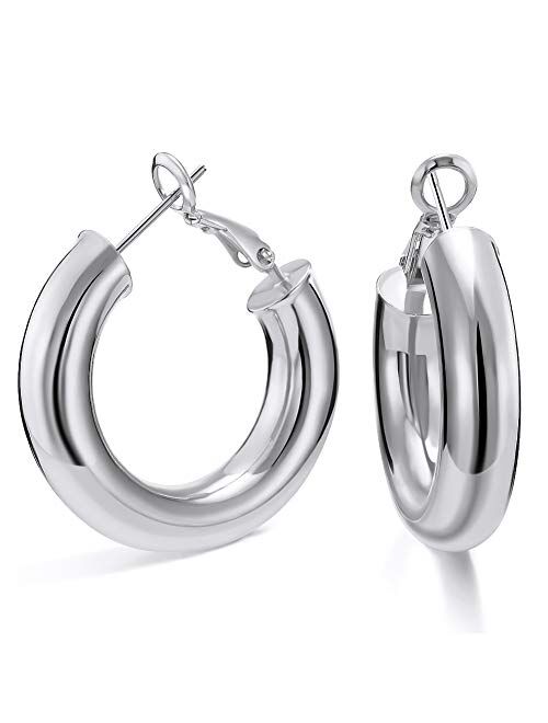 SHOWNII 14k Gold Plated Chunky Tube Hoop Earrings for Women