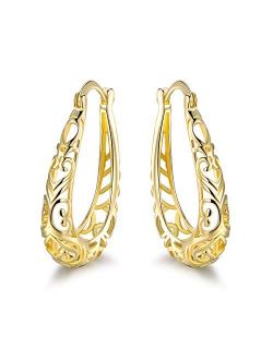 Barzel 18K Gold Plated Filigree Hoop Earrings