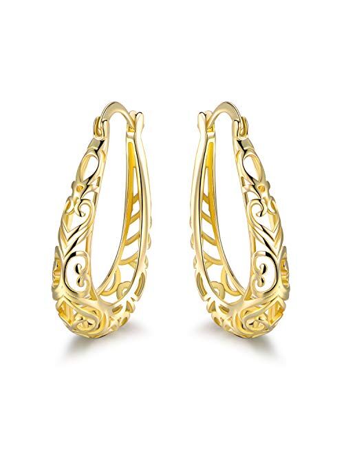 Barzel 18K Gold Plated Filigree Hoop Earrings