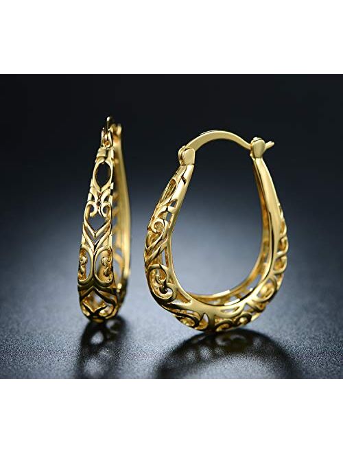 Barzel 18K Gold Plated Filigree Hoop Earrings