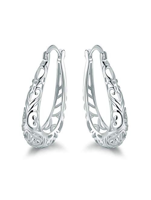 Barzel 18K Gold Plated Filigree Hoop Earrings