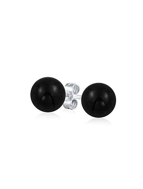 Simple Day Wear 8MM Semi Precious Gemstone Round Ball Stud Earrings For Women Teen 925 Sterling Silver More Birthstone