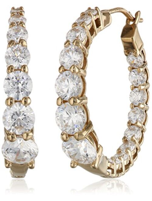 Platinum or Gold-Plated Sterling Silver Swarovski Zirconia Graduated Hoop Earrings, 1" Diameter