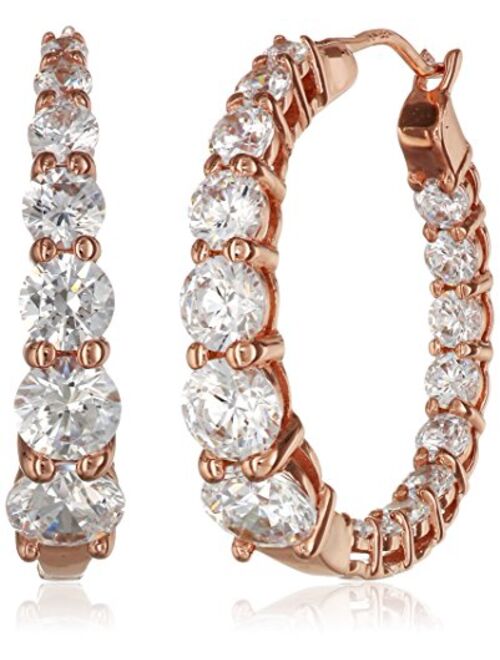 Platinum or Gold-Plated Sterling Silver Swarovski Zirconia Graduated Hoop Earrings, 1" Diameter