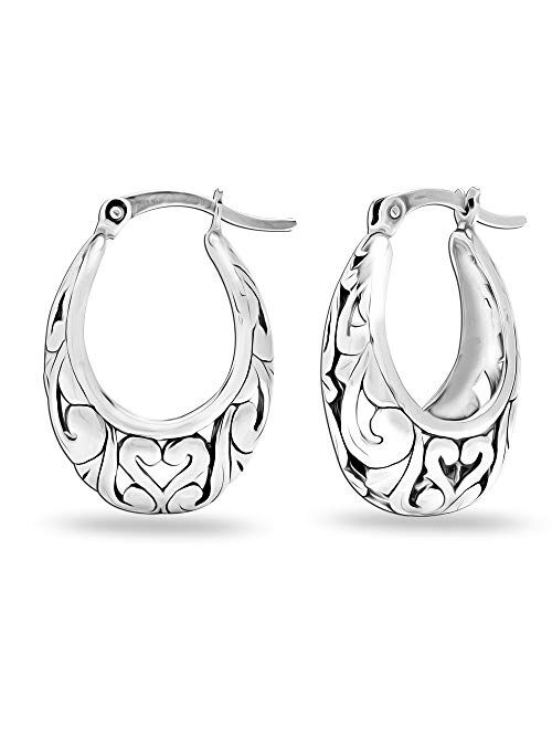 LeCalla Sterling Silver Jewelry Filigree Hoop Earring for Women