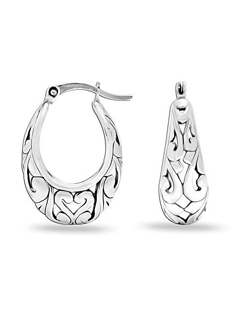 LeCalla Sterling Silver Jewelry Filigree Hoop Earring for Women