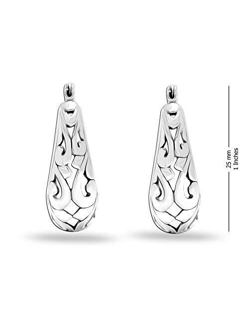 LeCalla Sterling Silver Jewelry Filigree Hoop Earring for Women