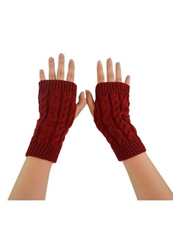 elegantstunning Fingerless Knitted Gloves with Thumb Hole Women Men Winter Fashion Solid Crochet