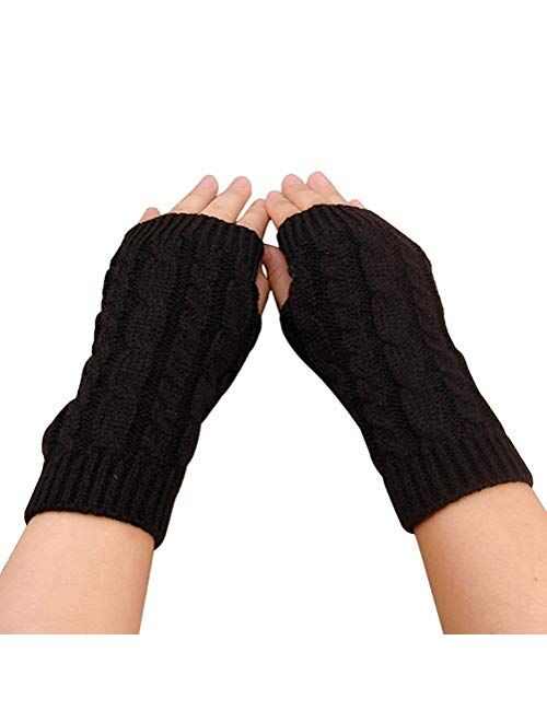 elegantstunning Fingerless Knitted Gloves with Thumb Hole Women Men Winter Fashion Solid Crochet