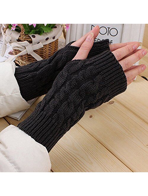 elegantstunning Fingerless Knitted Gloves with Thumb Hole Women Men Winter Fashion Solid Crochet