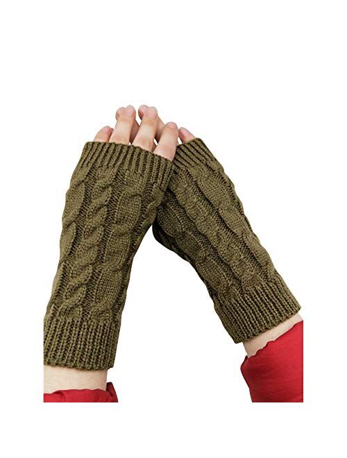 elegantstunning Fingerless Knitted Gloves with Thumb Hole Women Men Winter Fashion Solid Crochet