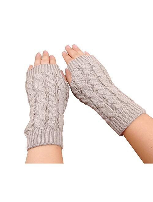 elegantstunning Fingerless Knitted Gloves with Thumb Hole Women Men Winter Fashion Solid Crochet