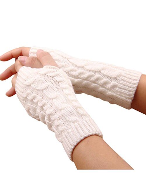 elegantstunning Fingerless Knitted Gloves with Thumb Hole Women Men Winter Fashion Solid Crochet